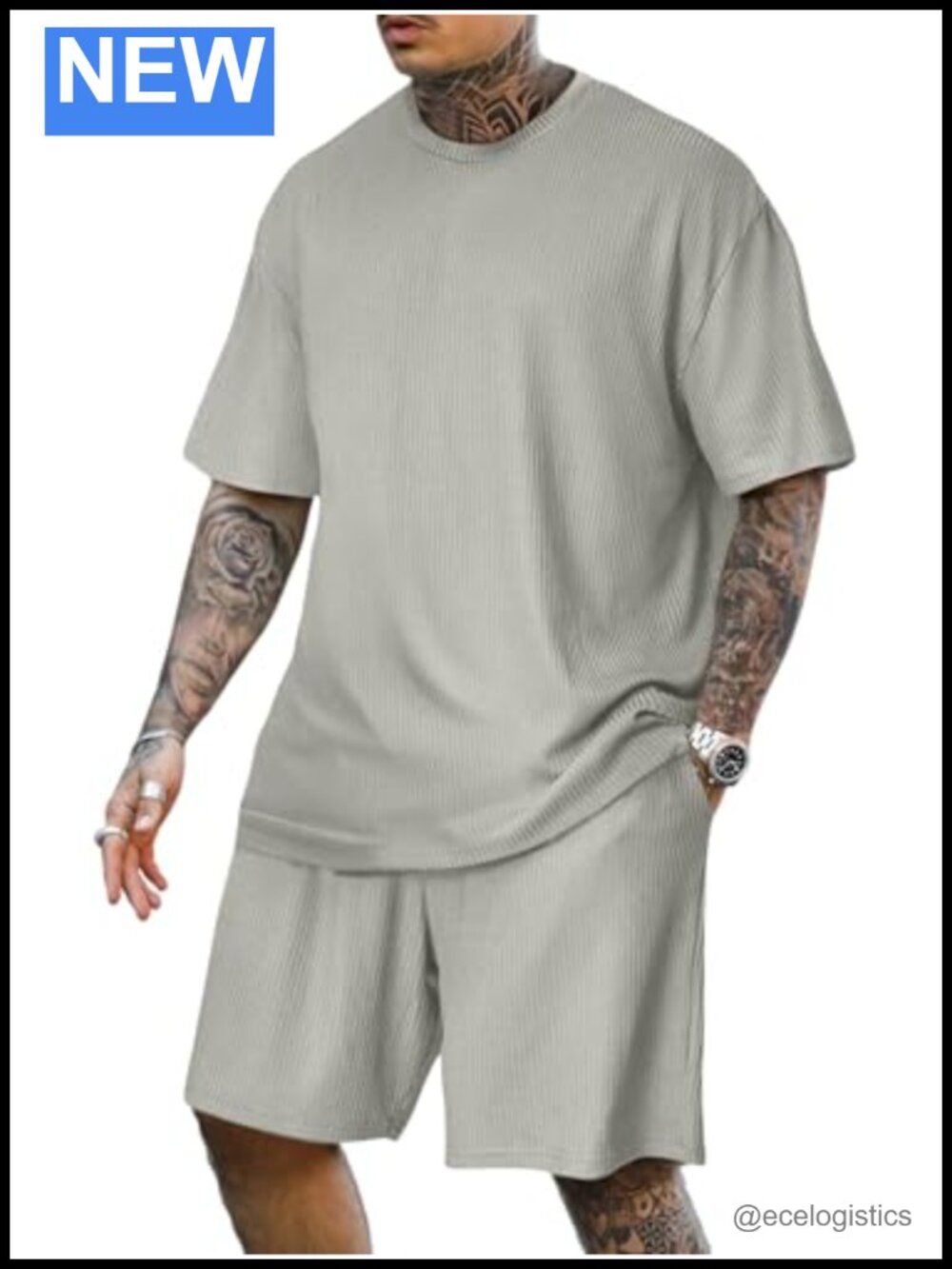 Mens Casual 2 Piece Outfits Oversize T-Shirts Drawstring Tracksuit Set